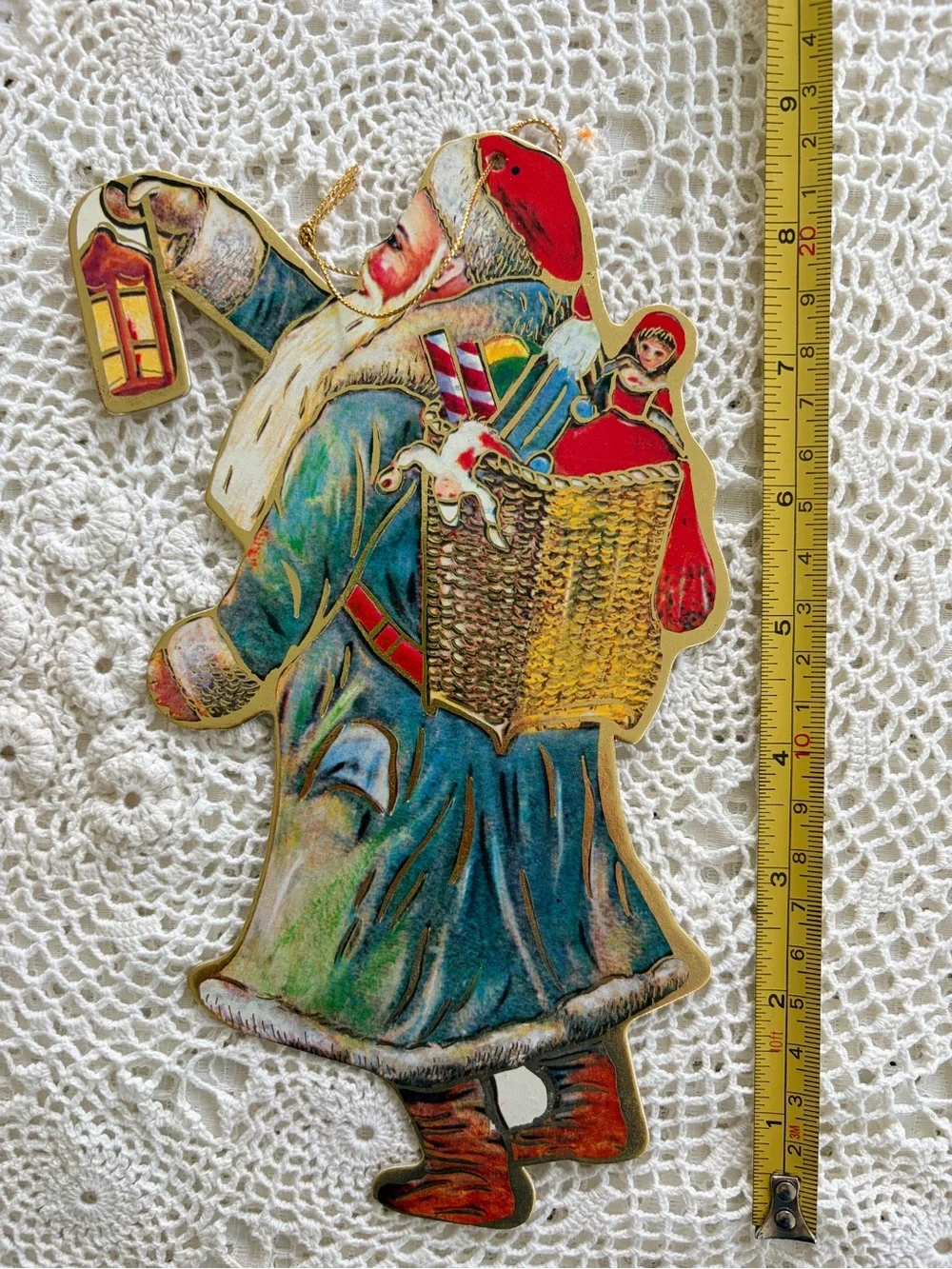 4 Vintage 1987 Die Cut Santa Claus Hanging Ornaments Father Christmas Victorian